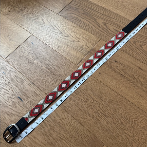 Frye Geo Pattern Beaded Leather Belt - NWOT - Size S 30” - Brown, Orange & Cream - Picture 8 of 8